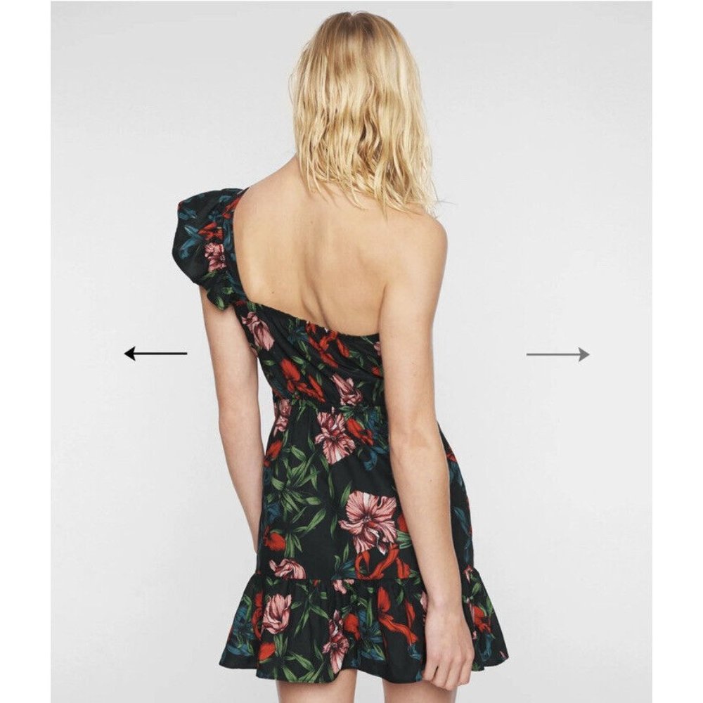 Pam & Gela Bali High Side Ruffle Mini Dress Black Floral - Picture 2 of 9